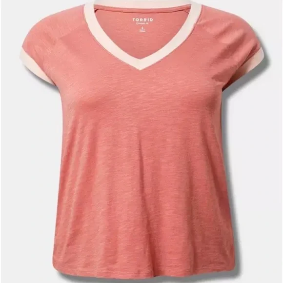 TORRID Ringer V-Neck Tee Classic Fit Plus Size 3X - Picture 2 of 10